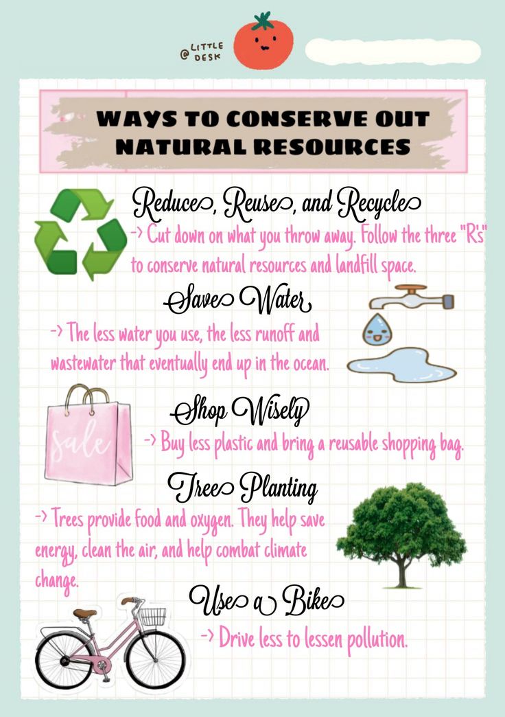 an info sheet with the words, ways to conserve out natural resources on it