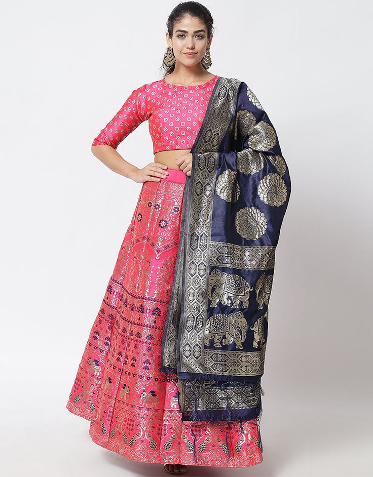 Pink Banarasi Silk Jacquard Lehenga Choli Festive Jacquard Dupatta With Zari Weaving, Festive Anarkali Sets In Brocade, Festive Anarkali Brocade Sets, Semi-stitched Brocade Set For Diwali, Semi-stitched Brocade Sets With Zari Work, Bollywood Style Brocade Sets With Zari Work, Brocade Saree Sets For Festivals, Festival Brocade Saree Sets, Festive Jacquard Dupatta