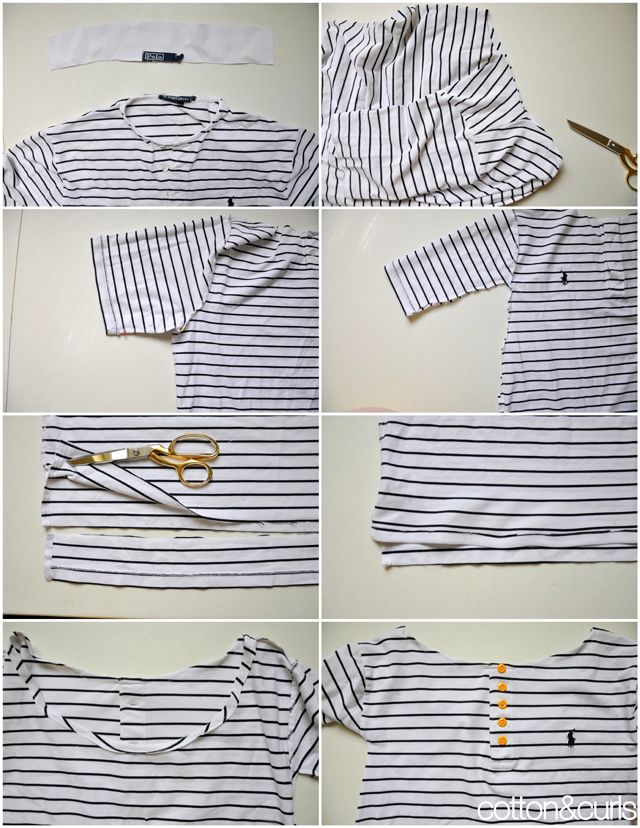 the process to make a striped shirt with scissors