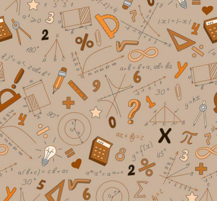 a brown background with many different types of math related items and numbers on it,