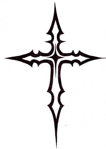 a black and white drawing of a cross