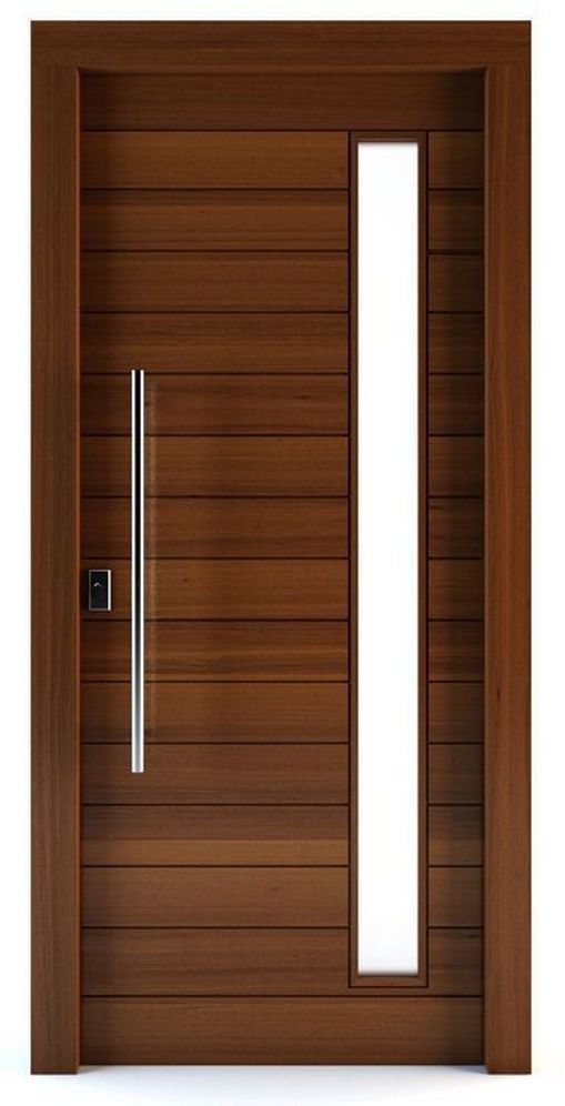 a modern wooden door with glass paneling