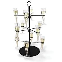 a wine glass holder with champagne glasses on it's sides and a black base