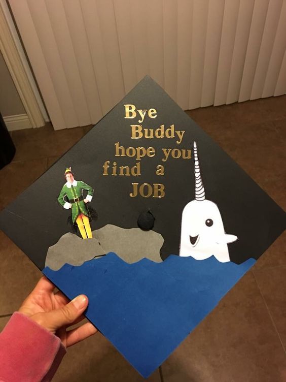 someone is holding up a graduation cap that says bye buddy hope you find a job