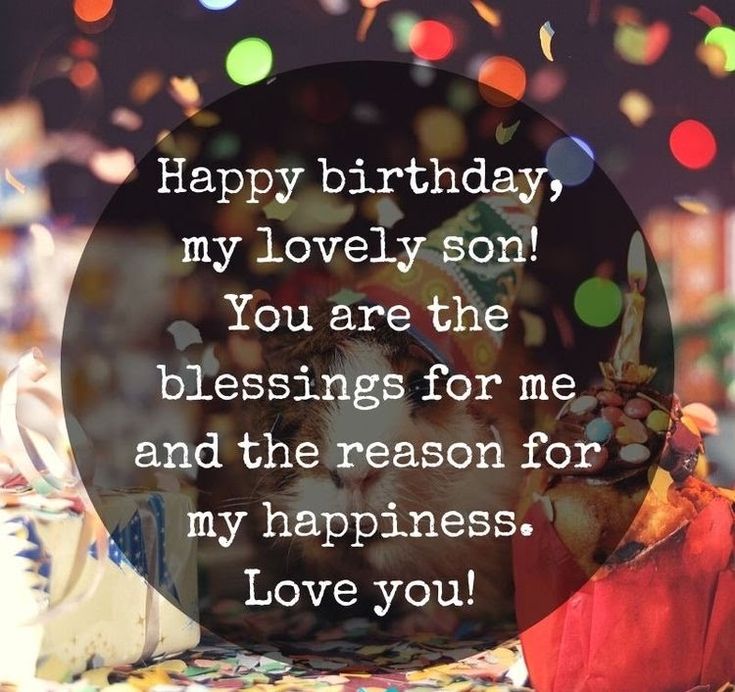 a happy birthday card with a photo of a dog in a christmas hat and the words, my lovely son you are the blessing for me and the reason for my happiness for my