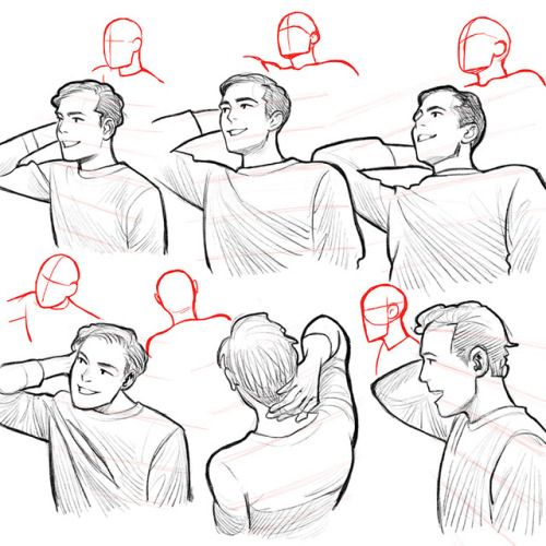 a man's head and shoulders are shown in this drawing technique, with different angles to