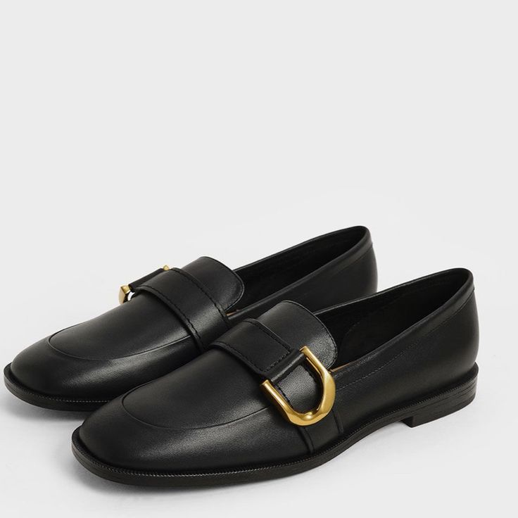 Gabine Buckled Leather Loafers Elegant Black Flats With Buckle Closure, Workwear Loafers With Buckle Closure And Flat Heel, Work Loafers With Buckle Closure Flat Heel, Workwear Loafers With Buckle Closure Flat Heel, Chic Loafers With Buckle Closure For Work, Buckle Closure Loafers For Workwear In Fall, Chic Business Loafers With Buckle Closure, Fall Workwear Loafers With Buckle Closure, Elegant Flats With Buckle Closure For Business