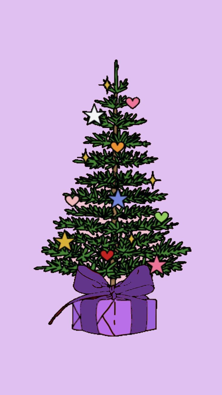 a drawing of a christmas tree with presents under it