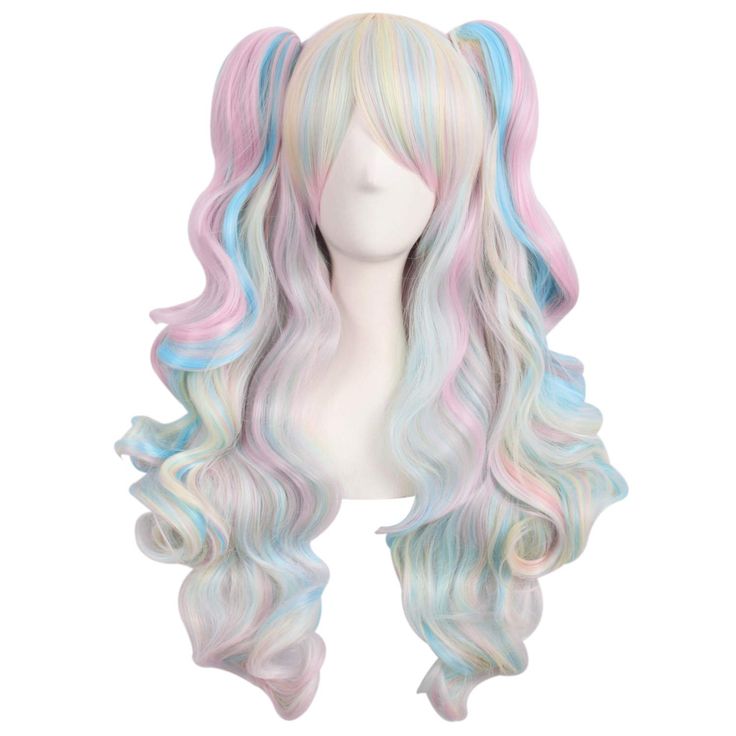 PRICES MAY VARY. 100% Brand New & 100% High Temperature Fiber Please Note: Due to extrusion during packaging or during transport, you need to shake the wig gently after receiving, it will be fluffy as in the picture. Length: Approx wig: 65 cm; Ponytail: 55 cm Cap Size: The maximum circumference is approx 20~21inch / 51~53 cm (the error between 1~2cm is normal), the size is adjustable. Package included: 1 Wig + 2 Ponytail 1. Our wig product is made of Kanekalon fiber which is a thermostable Mater Edm Concert Outfit, Rainbow Wig, Two Ponytails, Blonde With Pink, Blue Wig, Clip In Ponytail, Full Wigs, Long Wigs, Rainbow Hair