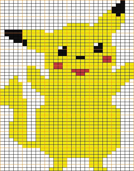 a cross stitch pattern with a yellow pokemon pikachu holding a cell phone in it's hand