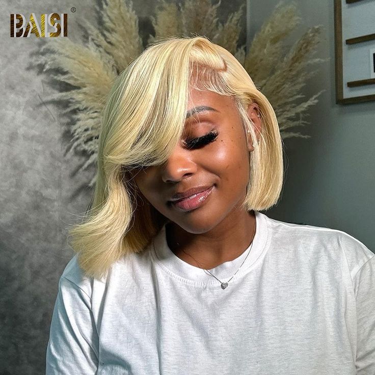 hairbs $100 wig BAISI Sexy Side Part Blonde Wavy Wig 613 Blonde Bob Black Women, Ash Blonde Wig Black Women, Curly Blonde Bob, Bob Styles For Black Women, Bob Wig Styles, Side Part Blonde, 10inch Bob, 613 Bob Wig, Bob Wig For Black Women