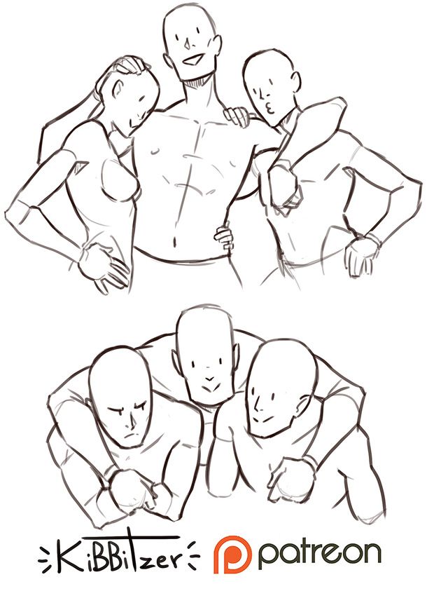 three different poses of a man with his hands on his hips and arms around him