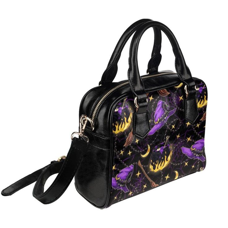 Embrace the magic with our enchanting Witchy Handbag 🌙, the perfect accessory for those who revel in the mystical and mysterious. Crafted from high-grade PU leather, this bag combines durability with a touch of the supernatural, making it an essential part of your gothic wardrobe. Inside, discover a spacious, lined interior with a backwall zippered pocket for easy organization. The large capacity ensures you can carry all your essentials, whether you're attending a mystical gathering or simply Black Leather Halloween Bags, Gothic Leather Bags For Halloween, Gothic Leather Shoulder Bag For Travel, Gothic Leather Shoulder Bag For Daily Use, Gothic Leather Bags For Daily Use, Gothic Leather Bag For Everyday Use, Gothic Leather Shoulder Bag With Zipper Closure, Halloween Satchel Shoulder Bag With Adjustable Strap, Gothic Shoulder Bag For Travel