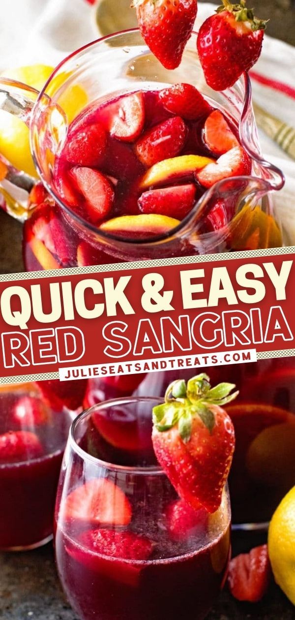 red sangria with strawberries and sliced lemons