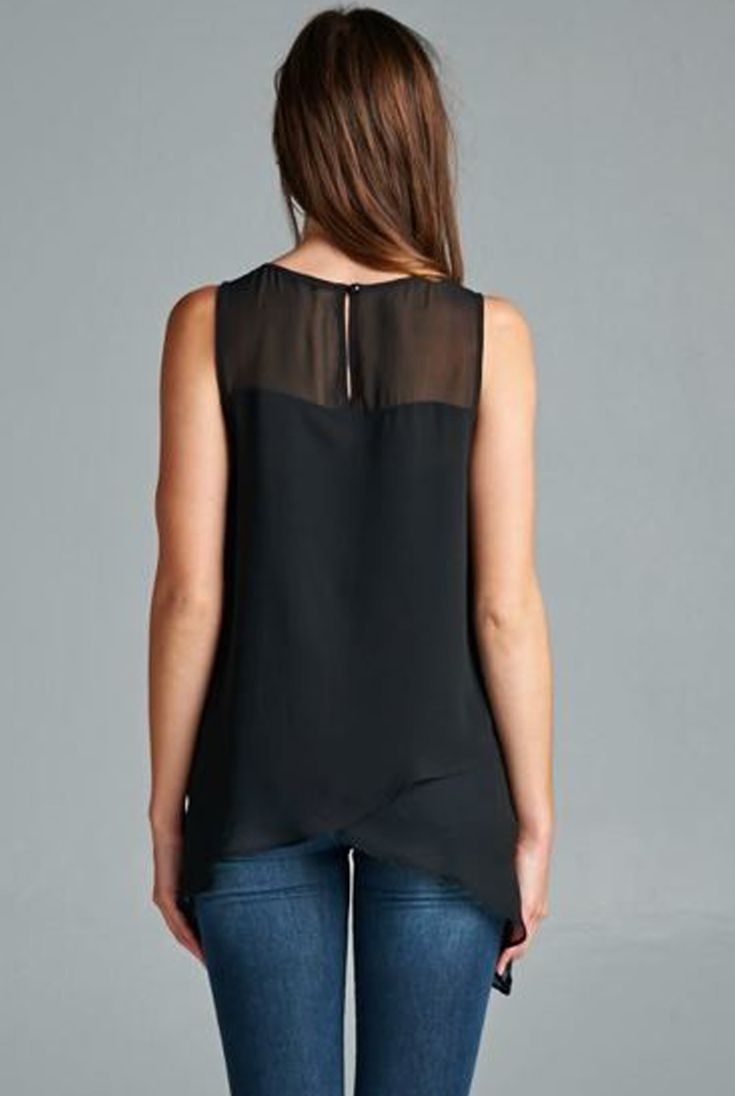 A simple sheer tank that will leave your friends speechless as you wander under the moonlight 'nightscape'! This pretty black sleeveless top features a layered tulip cut front with a single sheer front and back yoke. The back has a keyhole back button closure. The top has no stretch but fits large, so for a more fitted flowy look order a size smaller. Item runs large, we recommend to order a size smaller than your usual size or follow our size specs below: Small = size 10-12Medium = size 12-14La Sheer Mesh Tank Top For Night Out, Sheer Sleeveless Mesh Top For Night Out, Sleeveless Sheer Mesh Top For Night Out, Sheer Sleeveless Mesh Top For Layering, Mesh Tank Top For Night Out, Sheer Tank Top For Layering, Black Sheer Sleeveless Mesh Top, Black Sleeveless Sheer Mesh Top, Sleeveless Sheer Bodice Top For Party