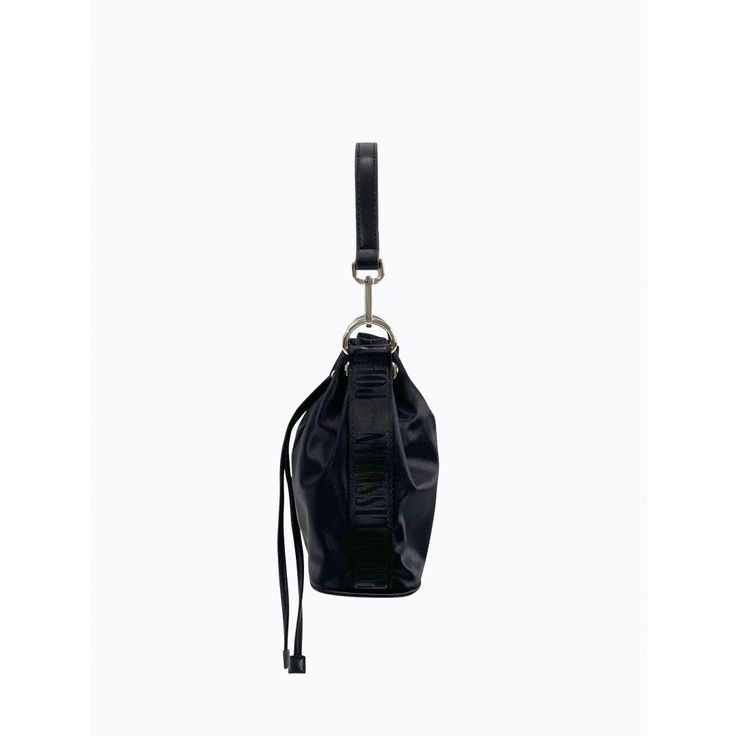 Luxe satin drawstring bucket bag with short detachable faux leather strap, plus additional long adjustable PL branded webbing strap. Silver hardware throughout plus hidden zipper pocket in lining.Bag Measures:Height: 20cmWidth: 19cmDepth: 9.5cmStrap Drop (short): 15cmStrap Drop (long/adjustable): 36-66cm Evening Bucket Bag With Zipper Closure, Evening Bucket Shoulder Bag With Zipper, Evening Shoulder Bucket Bag With Zipper, Evening Shoulder Bucket Bag With Zipper Closure, Black Travel Pouch With Detachable Handle, Chic Travel Hobo Bag With Long Strap, Everyday Crossbody Drawstring Bag With Adjustable Strap, Travel Bucket Pouch With Detachable Strap, Travel Bucket Bag With Detachable Strap