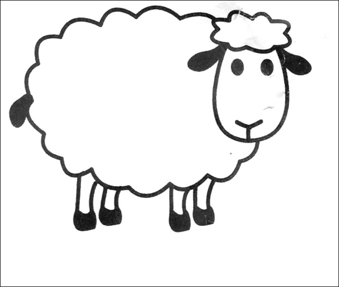 a black and white drawing of a sheep