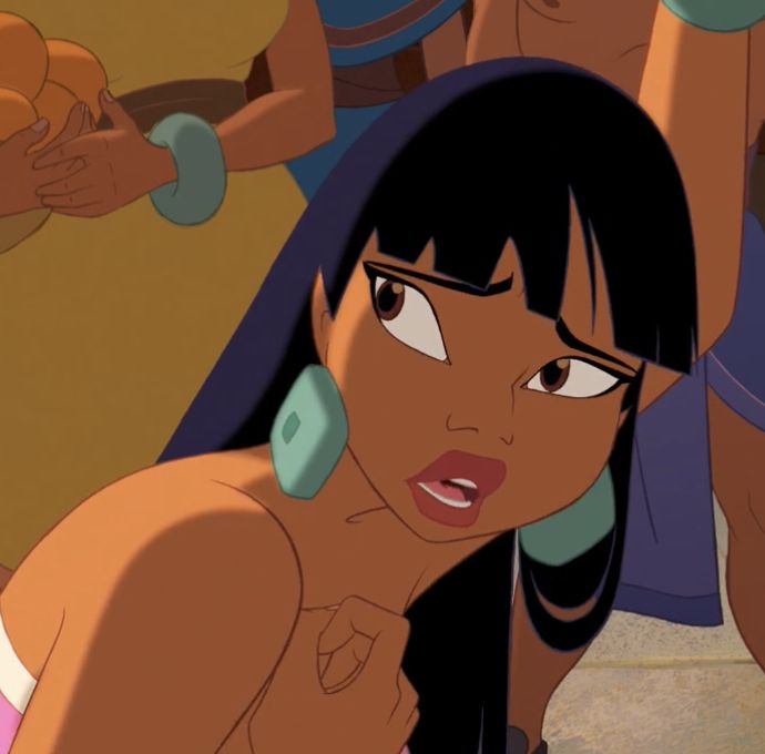 an animated image of a woman with no shirt on, and other women in the background