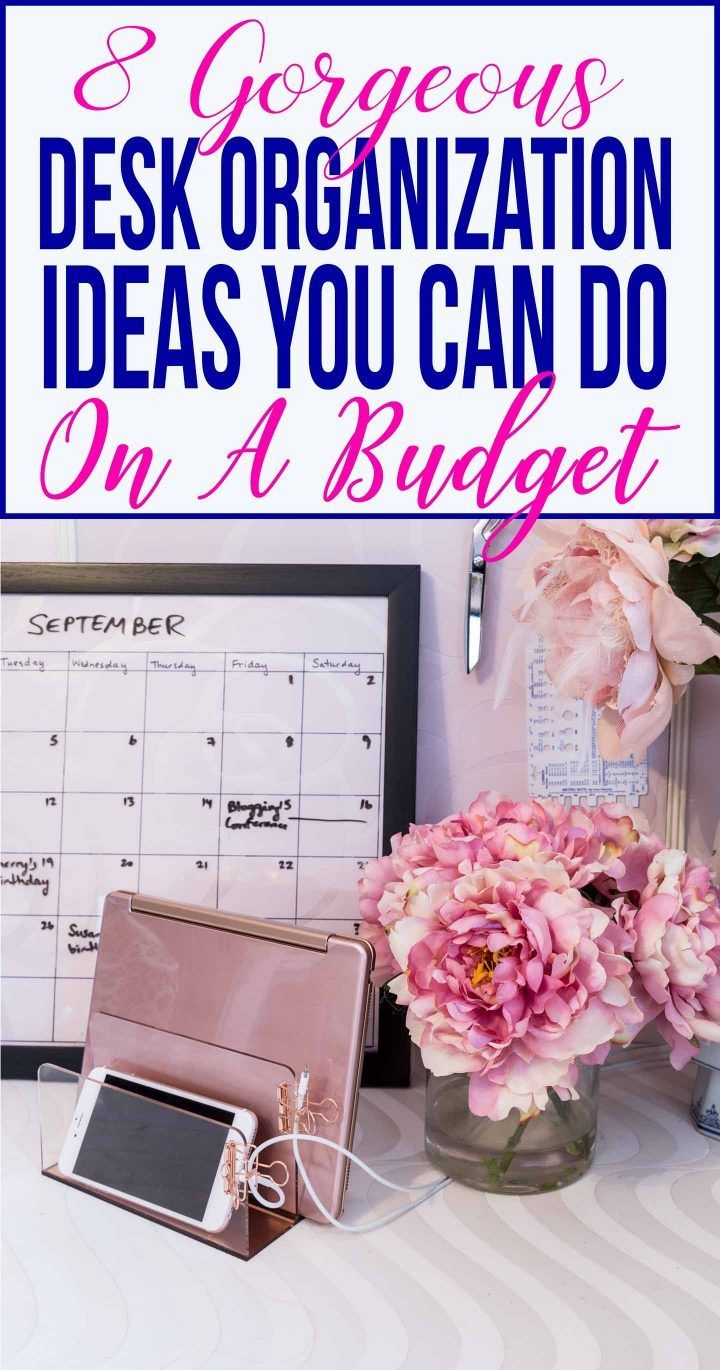 De-clutter and get organized to make your productivity soar. These desk organization ideas are easy-to-do, inexpensive and look great, too. Organization At Work, Work Cubicle Decor, Desk Organization Ideas, Office Desk Organization, Gold Office Supplies, Rose Gold Office, Productive Office, Work Desk Decor, Desk Organisation