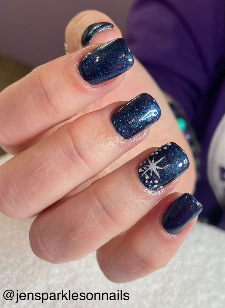 A look that will get you through Christmas and New Years 💅 #nailideas #navybluenails #nailart #shortnails Year Nails, Navy Blue Nails, New Year Nails, Blue Gel, New Year's Nails, Short Nails, Christmas And New Year, Nail Art, Navy Blue