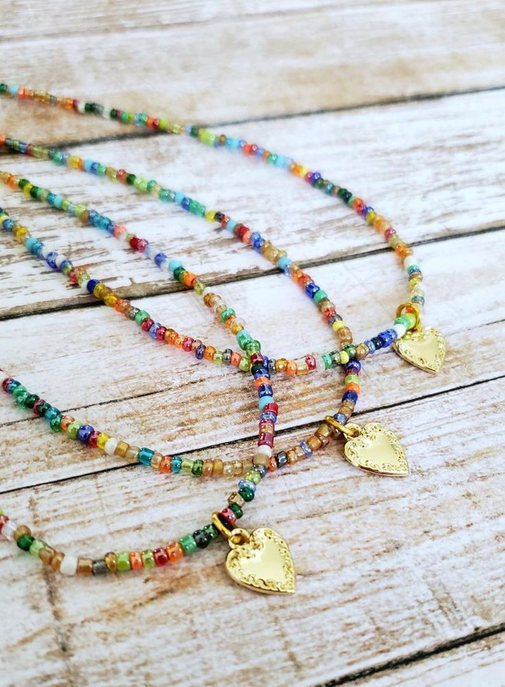 Rainbow beaded choker heart choker colorful seed bead | Etsy Rainbow Choker, Seed Bead Choker, Pearl Charm Necklace, Bead Choker, Heart Choker, Rainbow Beads, Necklace Heart, Gold Snake, Pearl Charms