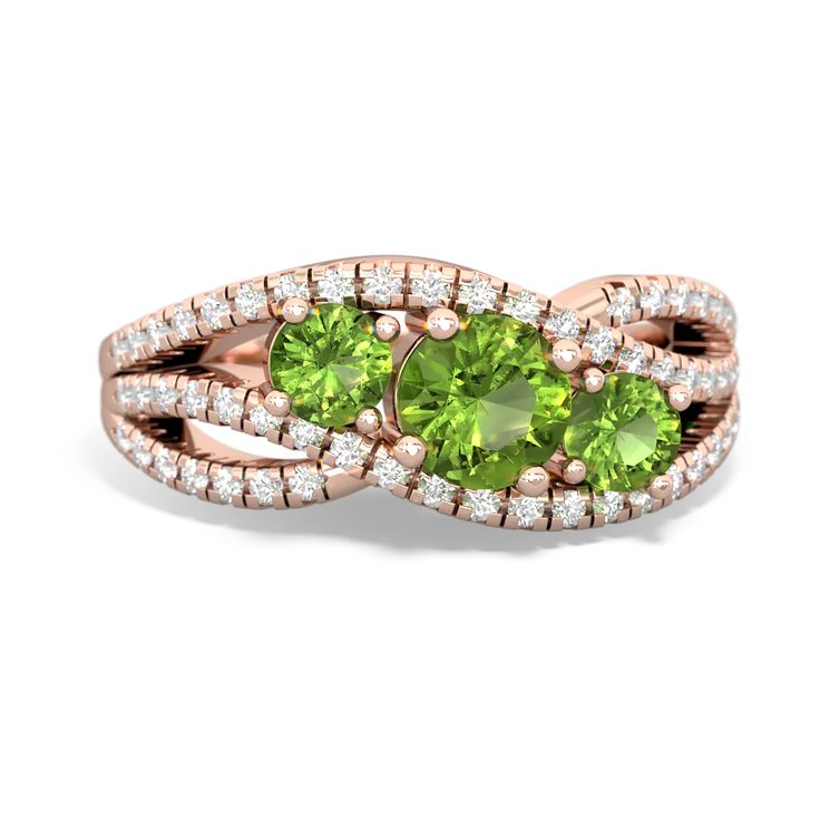 Indulge in the allure of this enchanting 14K Rose Gold peridot,  and  ring, where the fusion of luxurious materials and masterful craftsmanship creates a breathtaking masterpiece. {diamondcarats} of pave' diamonds create a blindingly brilliant home for the gems of your choice. Luxury Peridot Rings For Women, Luxury Peridot Three Stone Rings, Luxury Brilliant Cut Peridot Rings, Luxury Gold Birthstone Ring For May, Luxury Yellow Gold Multi-stone Birthstone Ring, Luxury Peridot Ring For Anniversary, Luxury Three Stone Peridot Rings, Luxury Peridot Birthstone Ring, Aurora Ring