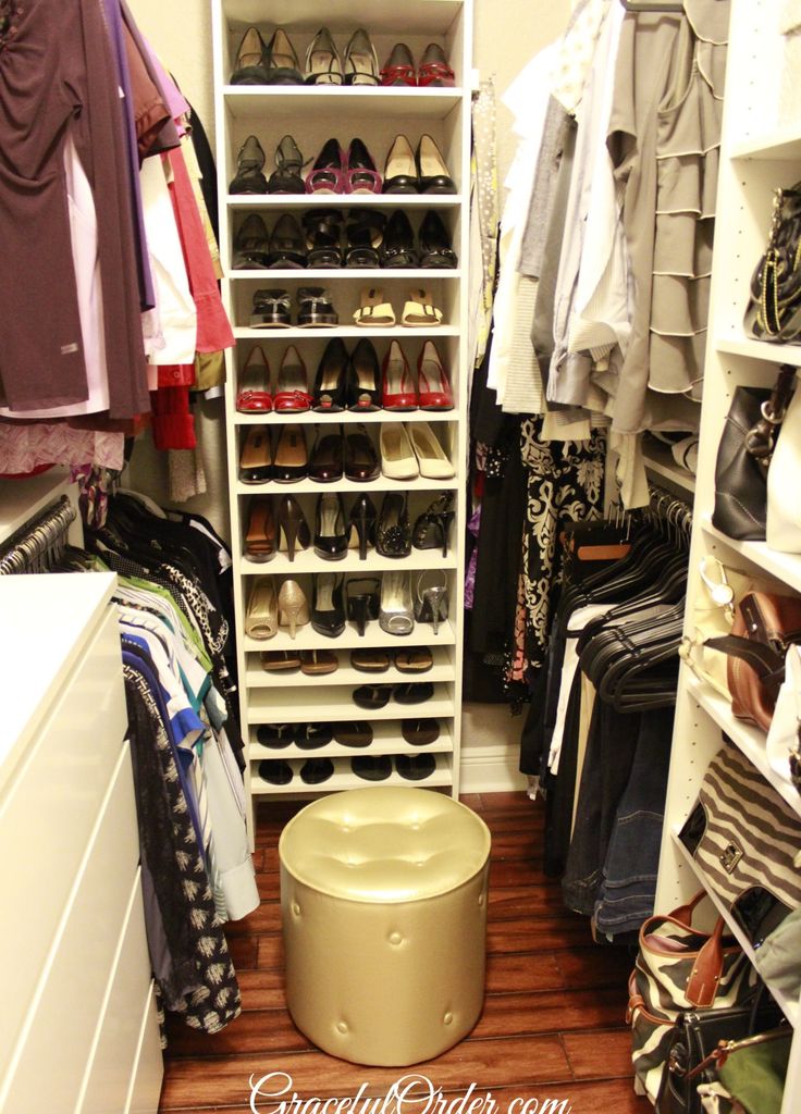 the closet is full of shoes and other things to wear for her or her wardrobe