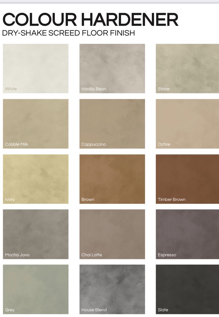 different shades of paint that are in the same color scheme, including grays and browns