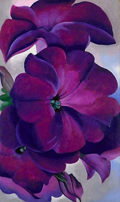 an oil painting of purple flowers on a white background