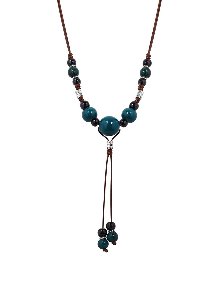 PRICES MAY VARY. Beautiful long boho necklace features a unique combination of ceramic beads in various shapes, sizes and colors Easy to wear with an adjustable sliding brown waxed cord without clasp, just put over the head and you're ready to go Give this stunning piece of bohemian jewelry as a great Valentine's Day, Christmas, birthday, or anniversary gift A nice addition to any jewelry collection that surely makes you stand out from the crowd in style If there is any problem with your purchas Wood Beaded Necklace, Single Bead Necklace, Bohemian Jewelry Necklaces, Boho Jewelry Necklaces, Wire Bead Jewelry, Unique Jewelry Inspiration, Handmade Necklace Ideas, Twine Necklace, Hippie Jewelry Necklace