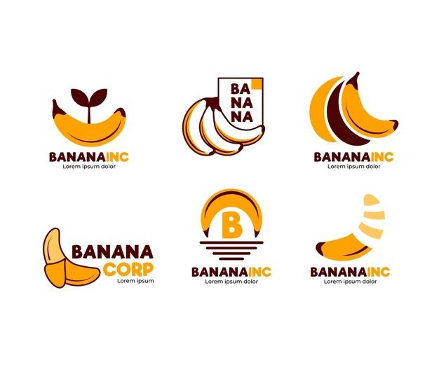 banana logos are shown with different types of bananas in the bottom right corner and bottom left corner