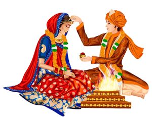 a man and woman sitting next to each other on a bed with fire in the middle