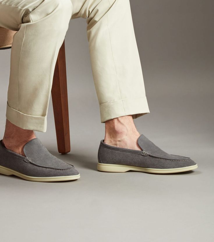 Brabion Unlined Capri Suede Loafer – Grey Slip-on Loafers With Vibram Sole, Business Casual Tassel Loafers With Textured Sole, Modern Slip-on Loafers With Vibram Sole, Slip-on Boat Shoes With Leather Sole For Business Casual, Luxury Slip-ons With Contrast Sole, Business Leather Sole Low-top Moccasins, Business Casual Tassel Loafers With Rubber Sole, Business Slip-on Moccasins With Vibram Sole, Business Casual Slip-on Sneakers With Rubber Sole