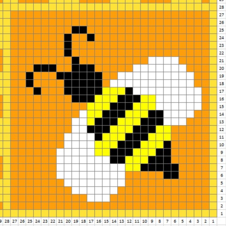 a yellow and black cross stitch pattern with a bee on it's back side