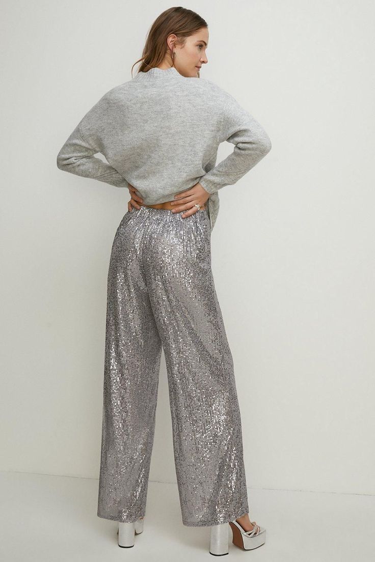 Style: Wide Leg TrousersFabric: SequinLength: Regular Silk Blouses, Oasis Fashion, Strappy Heels, Wide Leg Trousers, Silk Blouse, Festival Season, Oasis, Sequin, Wide Leg