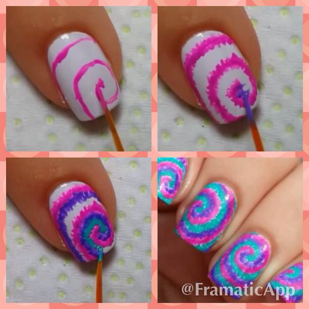 Tie-dye nails tutorial. Super easy Tie Dye Nails Diy, Tie Dye Gel Nails, Tie Dye Nails Tutorial, Tye Dye Nails Tutorial, Orange Tye Dye Nails, Nails Tie Dye, Blue Tye Dye Nails, Diy Summer Nails, Nails Art Tutorial