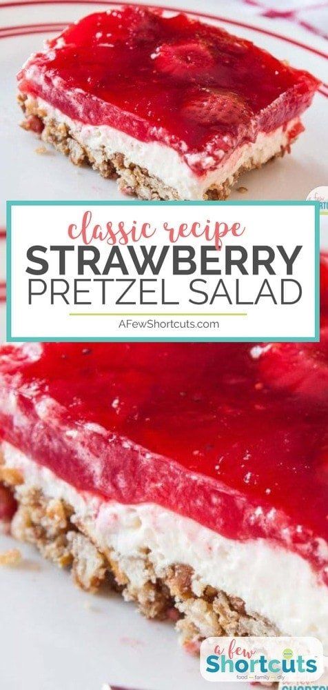 a close up of two desserts on a plate with the words classic recipe strawberry pretzel salad