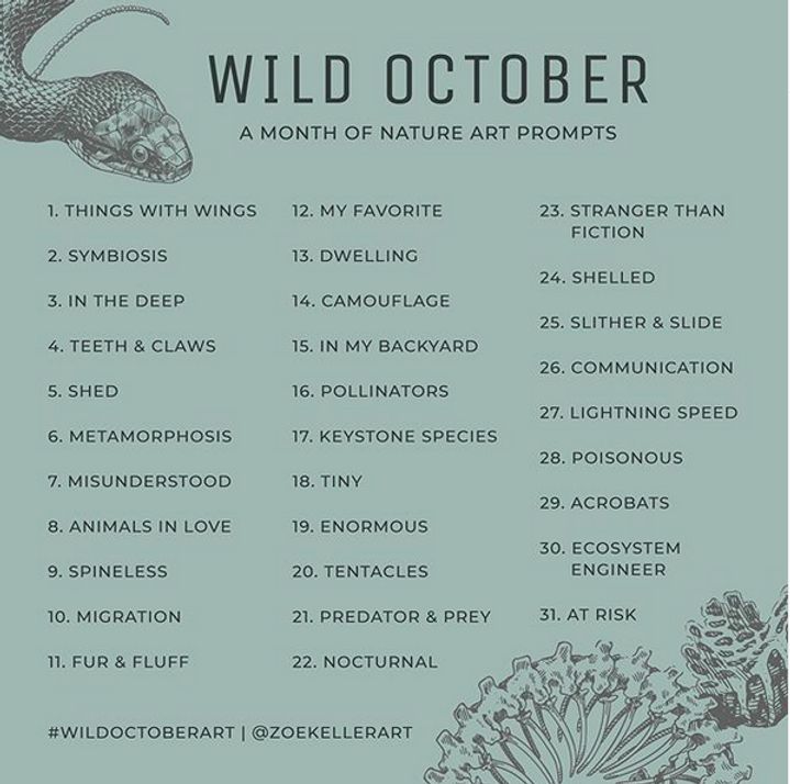 the wild october calendar is shown in black and white, with an image of a fish on