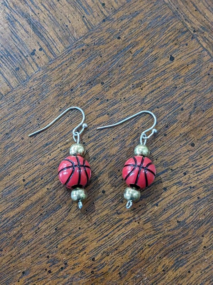 Basketball earrings, 1" Orange Faceted Beads Earrings For Gifts, Nickel-free Orange Earrings For Festival, Adjustable Orange Hoop Earrings, Earrings Basketball, Hand-strung Orange Jewelry With Round Beads, Basketball Earrings, Bead Earrings, Faceted Bead, Beaded Earrings