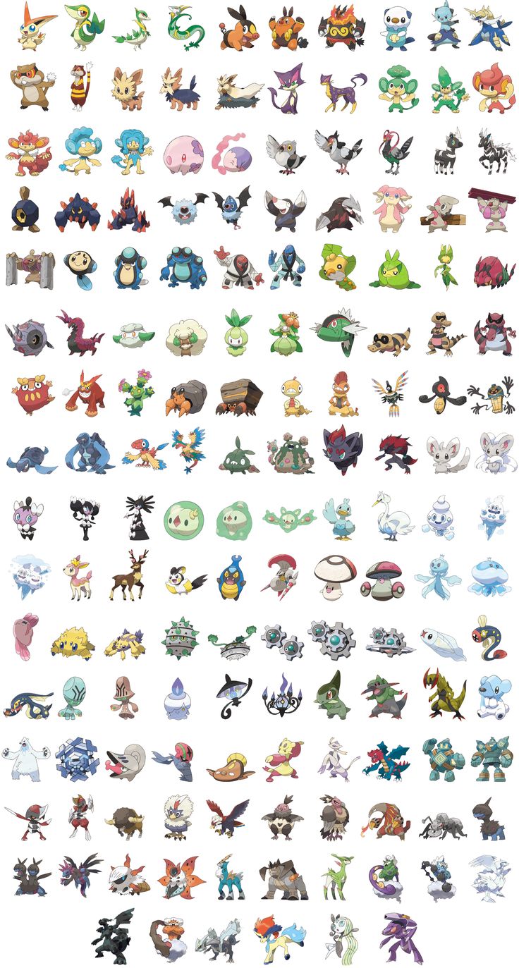 the pokemon characters are all different colors and sizes