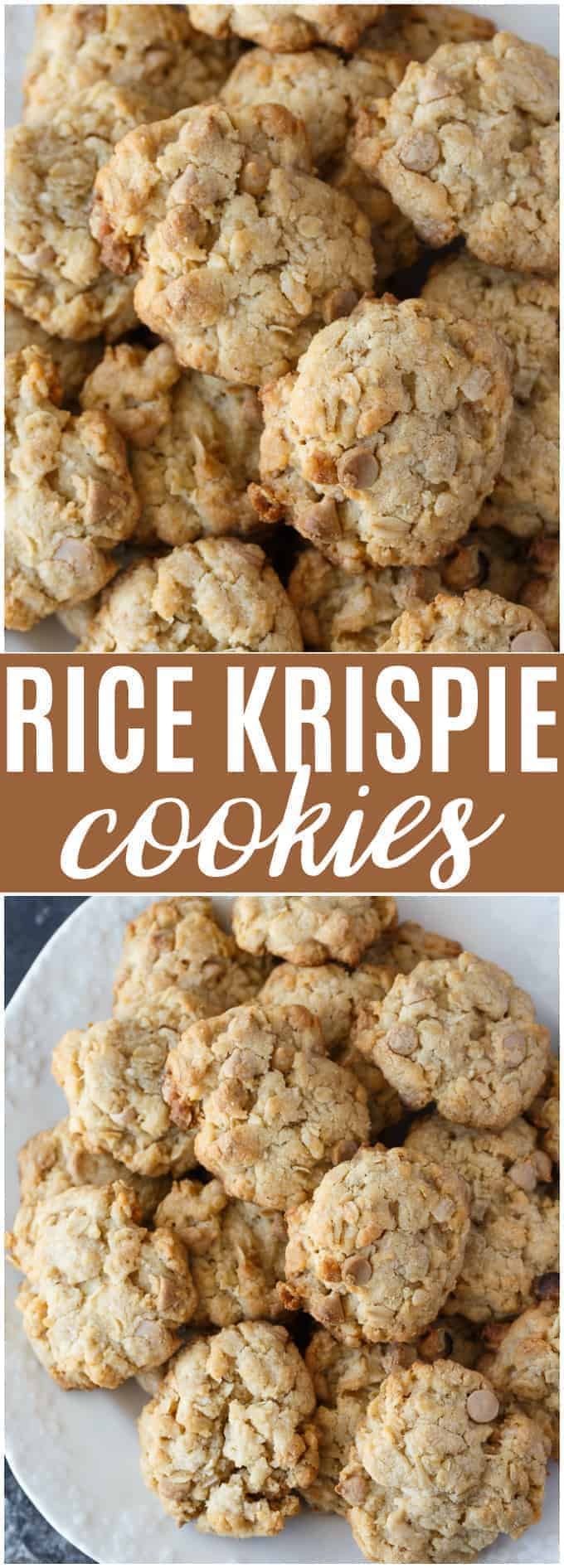 rice krispie cookies on a white plate with the words rice krispie cookies above it