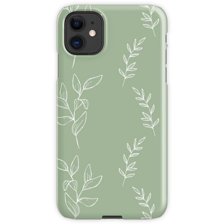 a green phone case with white leaves on it