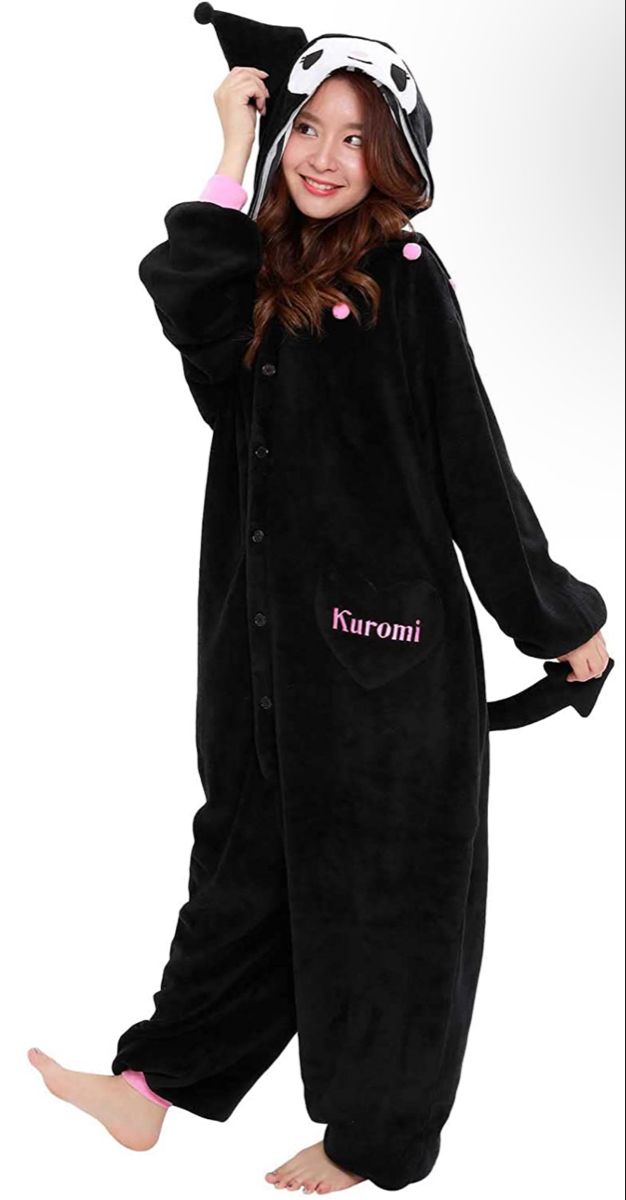 Kuromi Onesie, Matching Plushies, Cute Onsies, Cute Matching Pajamas, Kuromi Costume, Kuromi Halloween, Onegai My Melody, Kuromi Outfit, Hello Kitty Costume