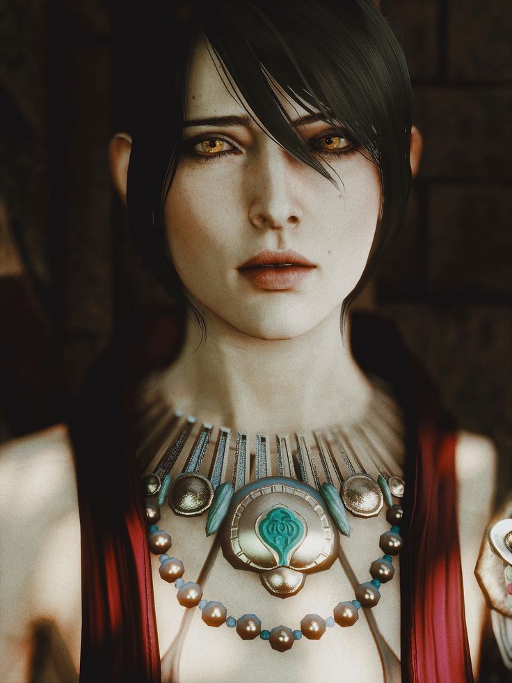 a close up of a woman with necklaces on her neck and hands in front of her face