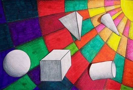 an artistic painting with different colors and shapes