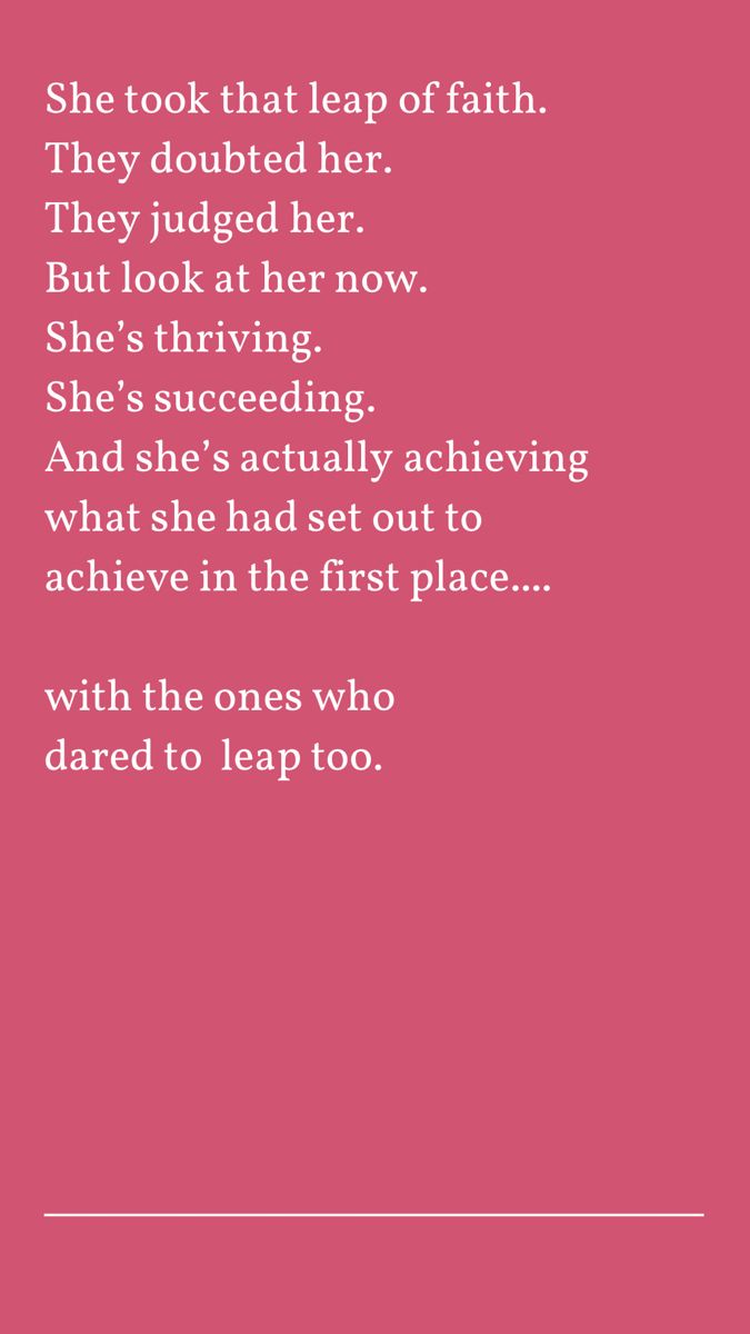 a pink background with the words she took that leap of faith