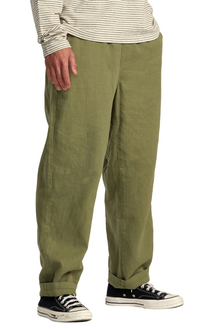 Lightweight and relaxed, these linen-blend pants feature a drawstring waist and a fit that's perfect for doing anything or just nothing. 29" inseam; 18" leg opening; 12" front rise; 16" back rise (size Medium) Elastic waist Side-seam pockets; back patch pocket 55% linen, 45% viscose Machine wash, line dry Imported Wide Leg Linen Cargo Pants For Loungewear, Linen Cargo Pants With Elastic Waistband For Loungewear, Linen Cargo Pants With Pockets For Loungewear, Relaxed Fit Linen Cargo Pants, Wide Leg Linen Cargo Pants With Elastic Waistband, Casual Linen Bottoms With Elastic Waistband, Casual Flax Linen Pants, Linen Cargo Pants With Elastic Waistband And Straight Leg, Linen Cargo Pants With Elastic Waistband