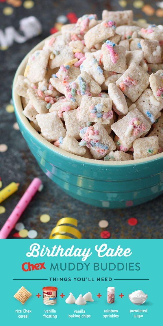 birthday cake chex muddy buddies in a bowl