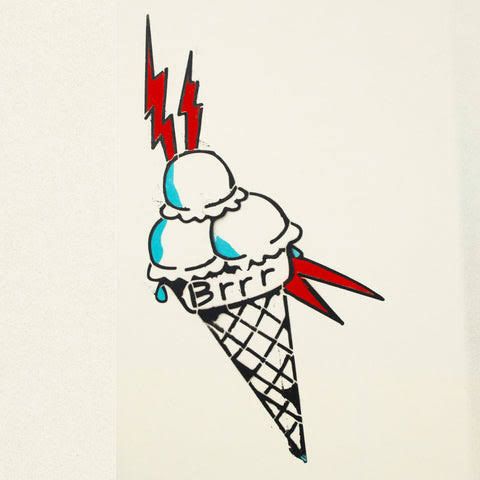 an ice cream sundae with lightning bolt on it's side and the word happy birthday written in red