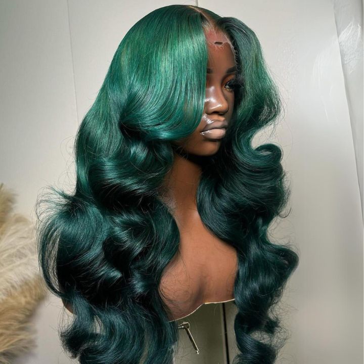 Product Details Brand Name Amanda Hair Hair Texture Loose Wave Hair Color Dark Green Hair Length 16- 30 Inch Hair Material 100% Human Virgin Hair Hair Density 180% Density Wig Cap Type Lace Closure/ HD Transparent Lace Frontal Wig Wig Cap Size Average (If you need to customize the wig cap size, please contact customer service） Quality Management It can last more than 12 months with proper care Hair Advantage No Shedding, Tangle Free, Soft, Bouncy Can Be Permed Yes it can be permed, curled, and r 30 Inch Hair, Event Hairstyles, Frontal Wig Hairstyles, Creative Hair Color, Green Wig, Indian Human Hair, Pretty Hair Color, Dope Hairstyles, Lace Front Human Hair